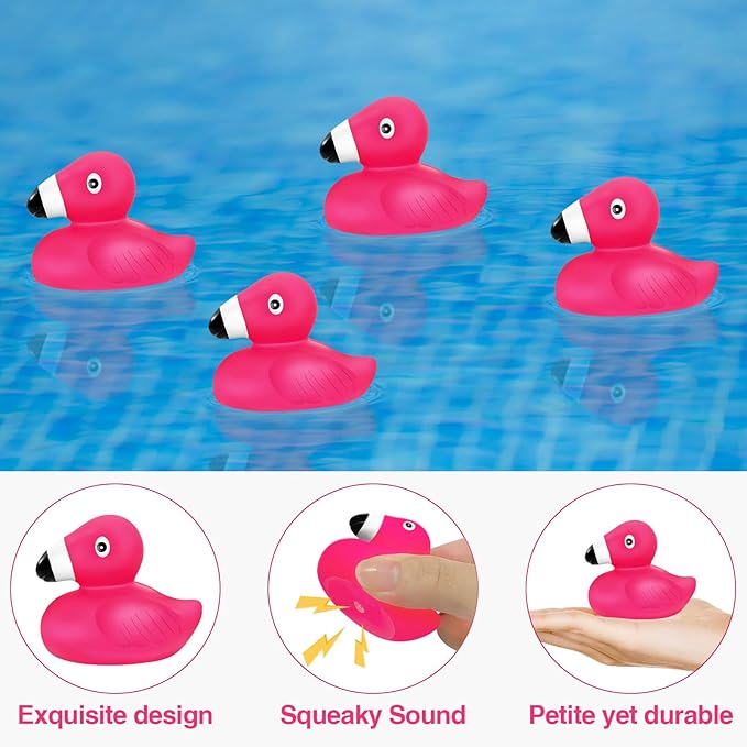 30PCS Mini Flamingo Rubber Ducks - Vinyl Bath Toys for Kids, Party Favors, Baby Shower Decor 2.3x2.7x2.16 Inches.