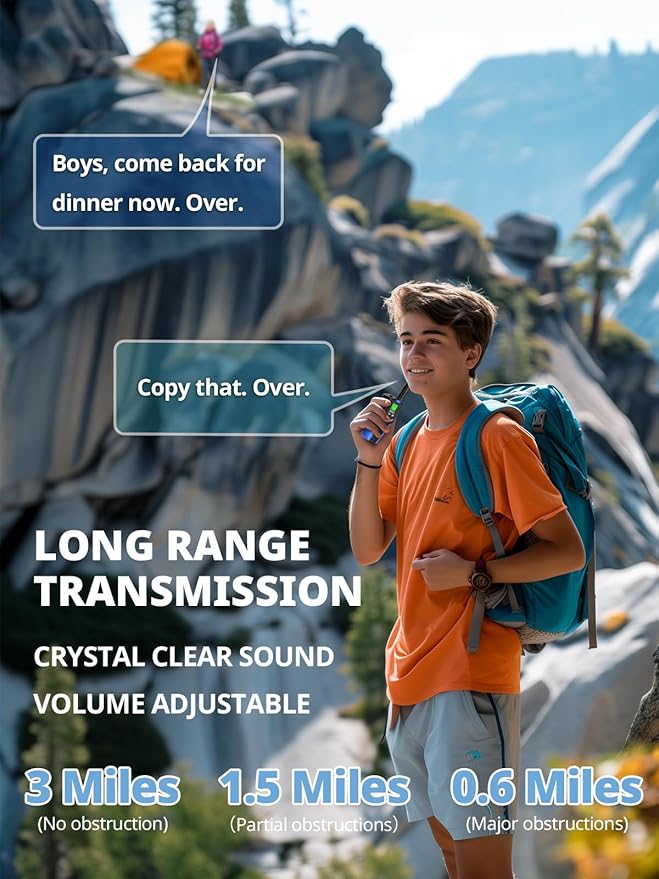 Walkie Talkies for Kids Rechargeable,Toys for Boys and Girls Ages 3-12, 2 Pack Long Range 2-Way Radios, Birthday Gifts,Christmas Stockings, Outdoor Play, Family Games, Hiking Camping Gear