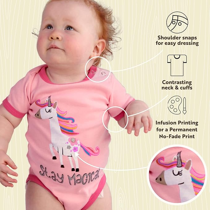 Lazy One Cute Unisex Baby Bodysuit, Cute Animal Designs, 6-18 Months