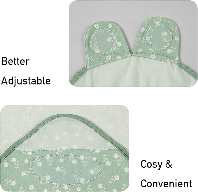 Baby Swaddle Sacks, 3-Pack Newborn Organic Cotton Swaddle Wrap, Adjustable Swaddling Blankets, Nursery Swaddling Essentials for Newborn 0-3 Months, Infant Shower Items Gift (Flowers & Rabbits)