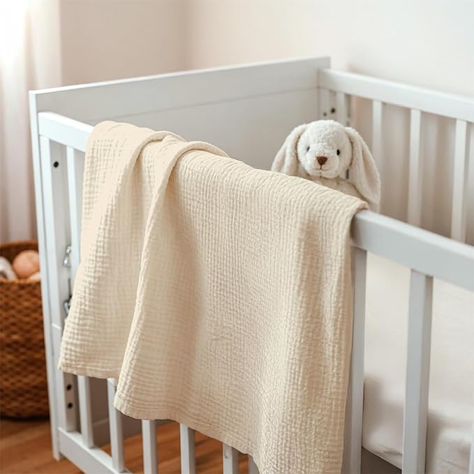 Baby Blankets for Boys Girls, Soft Nursery Minky Blankets with Muslin and Dotted Fleece Back 30x40 inches, Receiving Bed Quilt for Newborn, Infants, Toddlers (Beige)