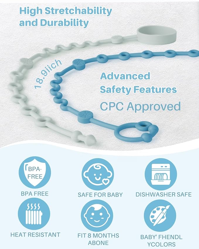 Toy Straps for Baby, Adjustable Toy Holder for Stroller Accessories, Silicone Tether Pacifier Clip, No Throw Travel Essential Leash for High Chair, Car Seat (boy-4 Pack)