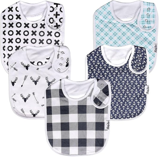 Organic Cotton Baby Bibs for Boys & Girls – Soft, Absorbent Teething & Drool Bibs - Adjustable Snaps for Toddlers