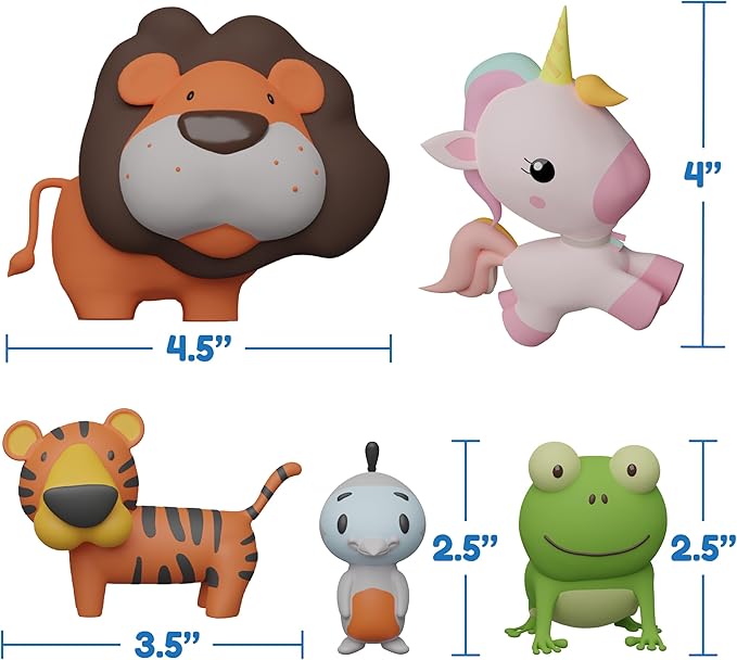 SplashEZ Animal Bath Toys | Mold Free Bath Toys for Kids & Toddlers with No Hole for Water | Lion & Friends Ideal Size for Little Hands | Safe, Durable for Baby Tub Pool Boys Girls Ages 0 & Up, 5-pack