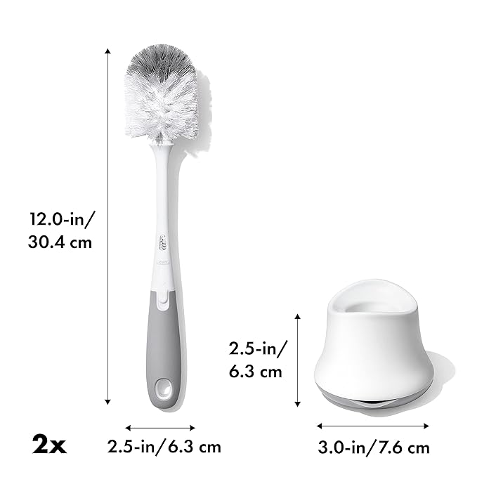 OXO Tot Bottle Brush with Nipple Cleaner and Stand – Gray, 2-Pack