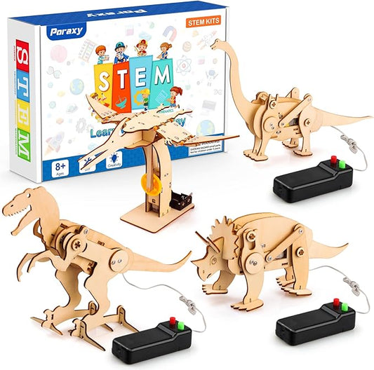 Poraxy 4 Pack Dinosaur Toys for Kids 8-12, STEM Kits, Toys for Ages 8-13, Wooden 3D Puzzle, Educational Science Building Projects Crafts, Birthday Gifts for Boys Girls 7 8 9 10 11 12 13 Years Old