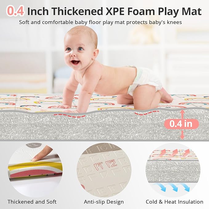 79x71 Extra Large Baby Play Mat for Floor, Foldable Foam Playmat for Babies 0-12 Months & Kids, Non-Toxic Waterproof Baby Mat for Floor, Thick Playpen Mat for Tummy Time Crawling