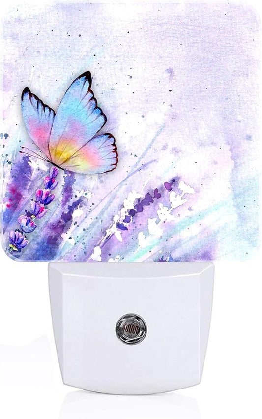 Lavender Butterfly Night Light,Plug-in Nightlights Auto Sensor Night Lamp Dusk-to-Dawn Lamp Home Decor for Nursery Children Girls Boys