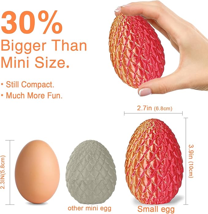 Small Dragon Eggs with Dragon Inside, 3D Printed Surprise Funny Gifts for Kids, Articulated Dragon Fidget Toys for Adults, Executive Desk Toys Office Room Décor (Orange Red)