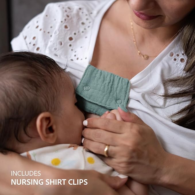 Nilsa 5-in-1 Muslin Nursing Cover up for Breastfeeding & Baby Car Seat Cover - Breathable Breastfeeding Cover With Rigid Hoop - 100% Cotton Privacy Apron Breast Feeding Covers For Women (Mint green)