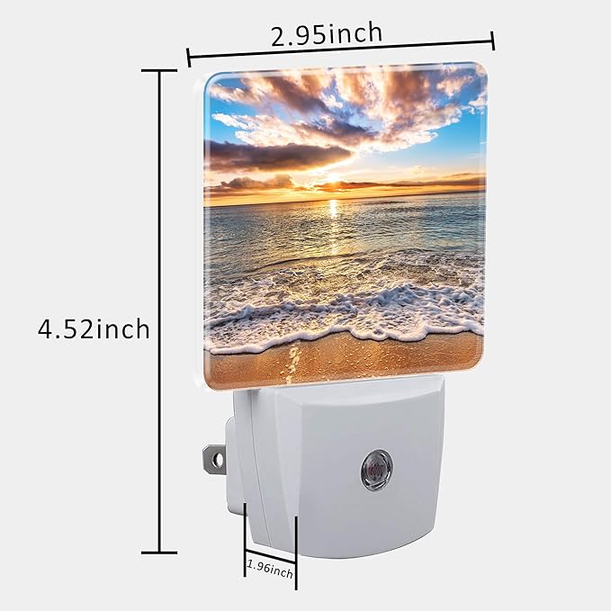Colorful Ocean Beach at Sunrise Night Light Plug into Wall with Dusk to Dawn Sensor Cute Nightlight for Kid Girls Boys Women Men Room Decor, Hallway, Kitchen, Bathroom, Nursery, Stairs