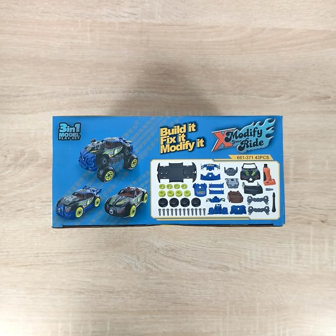 3-in-1 Building Car for Boys Ages 3+, Take Apart Car with Electric Drill, 43 Pcs Construction Toy Truck, Build Your Own Cars with Play Tools, Ideal Educational Present for Kids Children (Black)