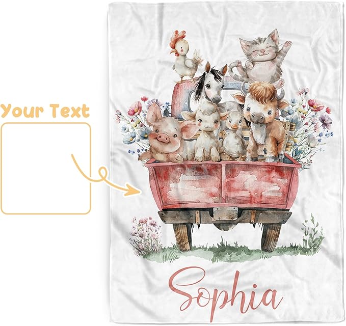 Custom Baby Blanket with Name – Cozy Double Layer Dotted Backing Newborn Receiving Swaddle Blankets, Farm Animals Personalized Gifts for Toddler Infant Boys Girls, Nursery Baby Stuff(60"x80")