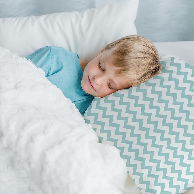 Little Sleepy Head Toddler Pillow with Pillowcase 13x18 - Kids Pillow for Sleeping - Better Neck Support Ergonomic Pillow and Toddler Pillowcase - Best Pillows for Kids (Chevron Teal)