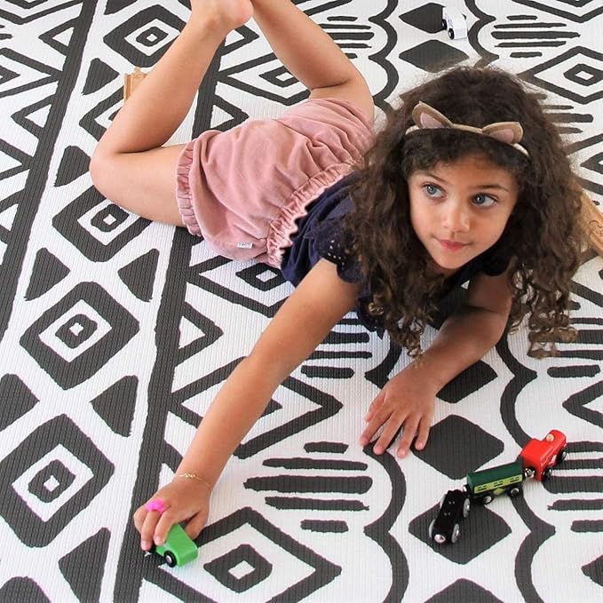 Cushmat Stylish Reversible Foam Play Mat (Large, Crystals - Ivory Light Blue) - Soft, Waterproof, Durable Play mat for Infants, Babies, Toddler, Kids & Grownup - 6.5ft x 4.5ft