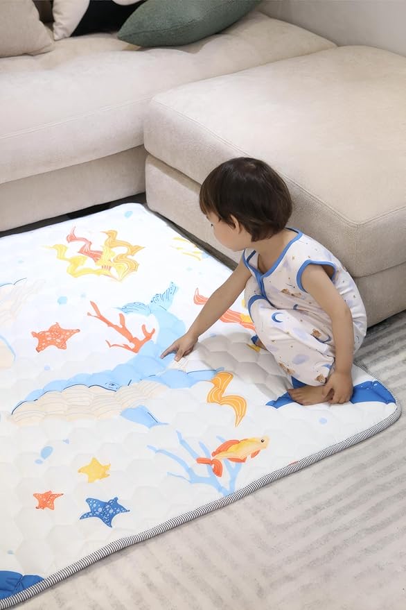 Baby Play Mat 50x50 Inch, Thickened Soft Floor Mat for Playpen, Machine Washable Foam Crawling Mat with Non-Slip Bottom for Babies and Toddlers, Foldable Padded Playmat