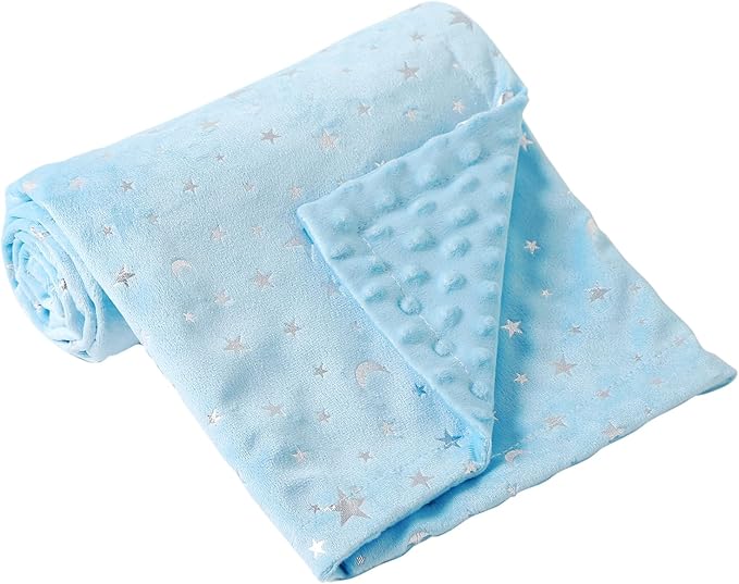 iEvolve Baby Nursery Bed Blankets Ultra Soft Double Layer Mini Blanket Minky Blanket Receiving Blankets Shower Gifts(Bluestar,30 * 47in)