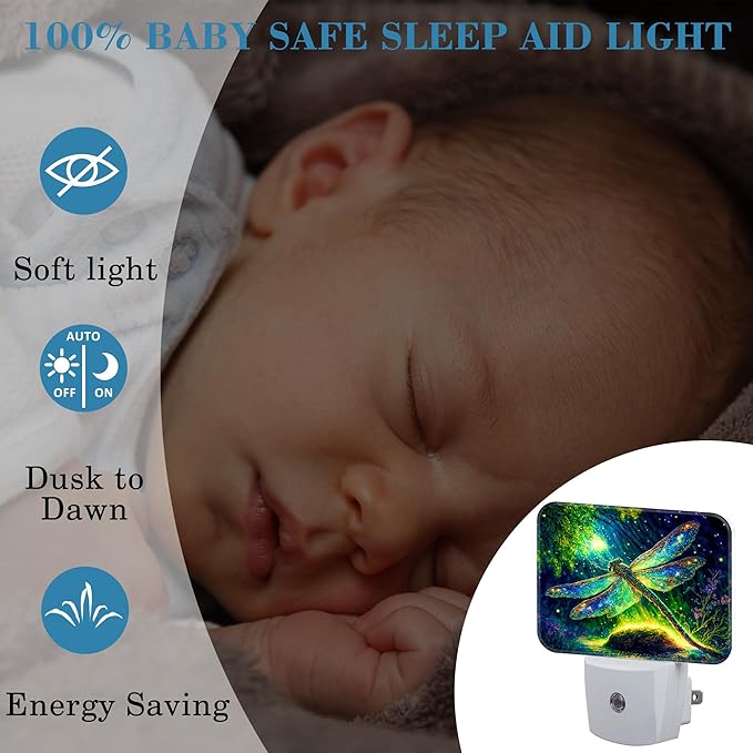 Glowing Dragonfly Plug in Night Lights, Fantastic Enchanted Forest Nightlight Plug Into Wall Dusk to Dawn Sensor for Kid Girls Boys Women Men Bedroom,Hallway,Kitchen,Bathroom,Stairs Decor