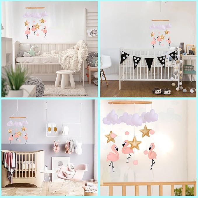 Pink Flamingo Baby Crib Mobile for Girls, Baby Mobile for Crib, Nursery Mobile, Baby Girl Mobile Boho Nursery Decoration for Pack N Play, Bassinet, Ceiling Mobile, Flamingo