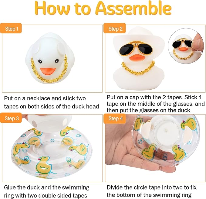 wonuu 2Pcs Car Dashboard Decorations Color Ducks, Rubber Duck for Car Ornament Accessories with Mini Hat Sunglasses Necklace and Swim Ring, A_Pink&White Duck+Pink Cowboy&White Cowboy