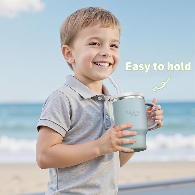 Bella's Friends Handy Mini Tumbler – Adorable 9 oz Sippy Cup for Toddlers 1-3 years old, Flexible Straw, Stainless Interior & Silicone Body, Leak‑Proof, Dishwasher Safe, Ideal for Travel or At Home