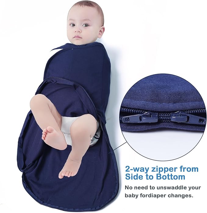 Baby Sleep Sack Swaddle,Swaddles 3-6 Months,3-Way Adjustable Wearable Transition Blanket Boy And Girl,100% Cotton,TOG 1.0(Navy Blue)