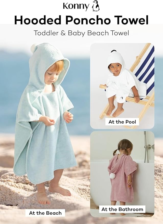 Konny Baby Hooded Towel Plush Thick & Cozy Soft-Touch Absorbent Rayon from Bamboo Cotton Baby Bath Beach Towel, Oeko-TEX, Newborn Boys Girls Toddler (Mint, Large)