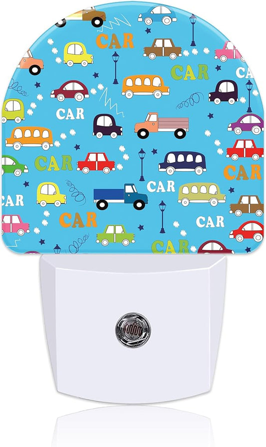 Cartoon Traffic Cars Night Light for Kids, LED Night Light Plug into Wall with Dusk to Dawn Sensor for Girls Boys Women Men Room Decor, Hallway, Kitchen, Bathroom, Nursery, Stairs