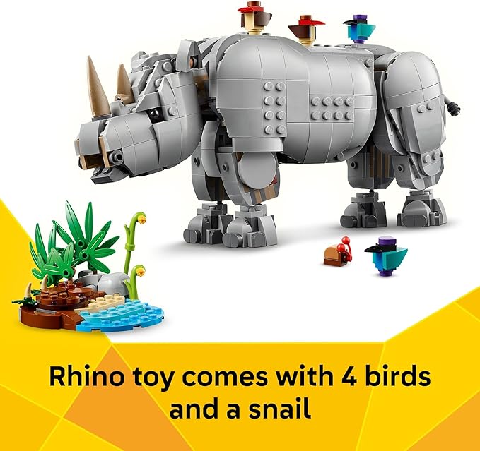 LEGO Creator 3 in 1 Wild Animals: Majestic Rhino with Birds Building Toys for Kids - Safari Pretend Play Toys for Girls & Boys, Ages 9+ - Gift for Christmas - 31171