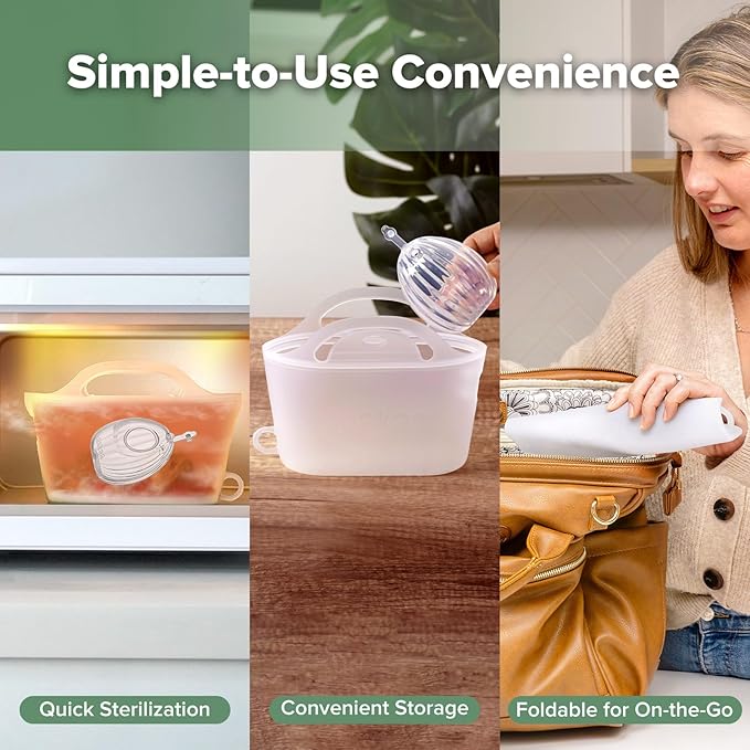 haakaa Wearable Silicone Breast Pump with Steriliser Bag, 2-in-1 Hands-Free Passive Breast Milk Catcher for Nursing Mom, Breastfeeding Essentials, 75ml Shell Pump & 750ml Steriliser Bag - Frosted