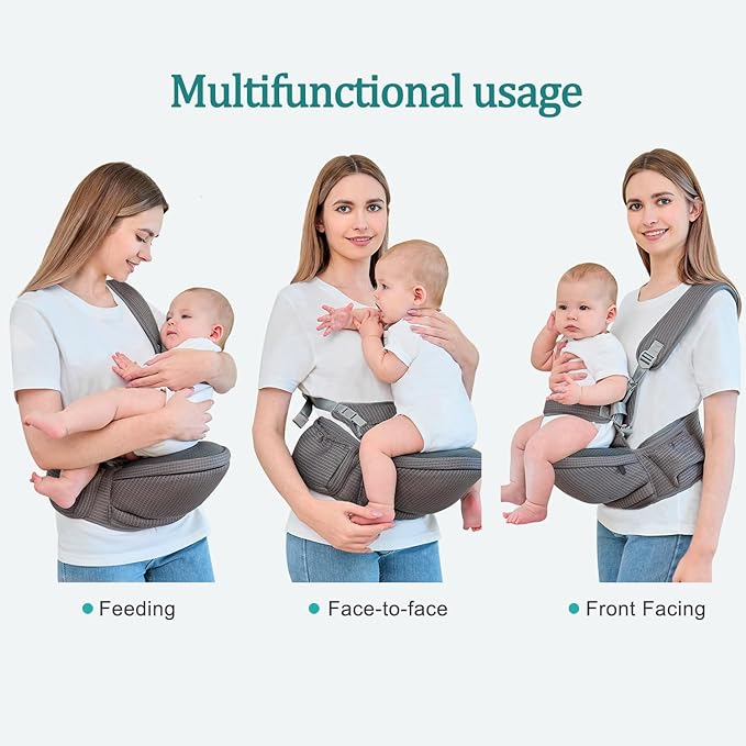 Baby Carrier - Hip Carrier for Baby with Baby Safety Strap - Toddler Carrier 7-45 lbs - Ergonomic Infant Holder with Hip Seat Large Capacity Pockets(Dark Grey)