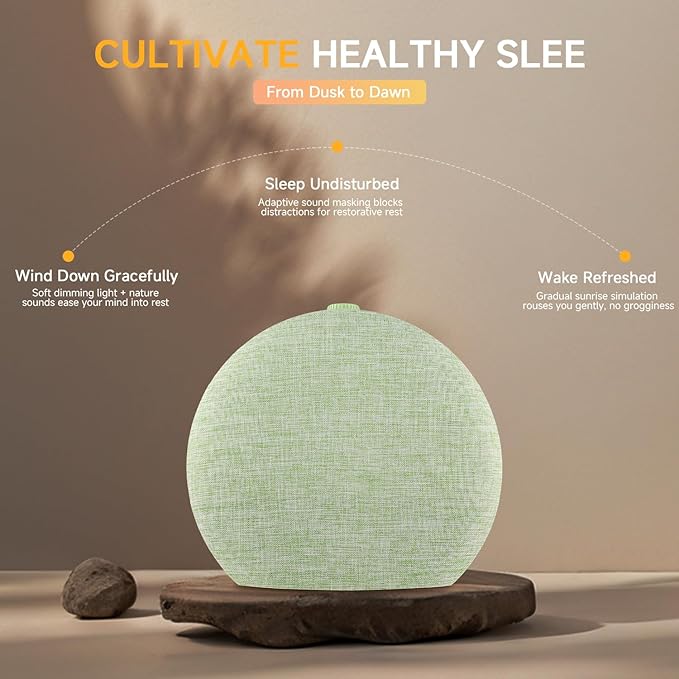 Sunrise Alarm Clock White Noise Sound Machine for Bedroom | Natural Wake-Up Light with 30 Soothing Sleep Aids, Bluetooth Speaker, Dimmable Clock, Screen-Free Design for Baby Adults Kids-Green