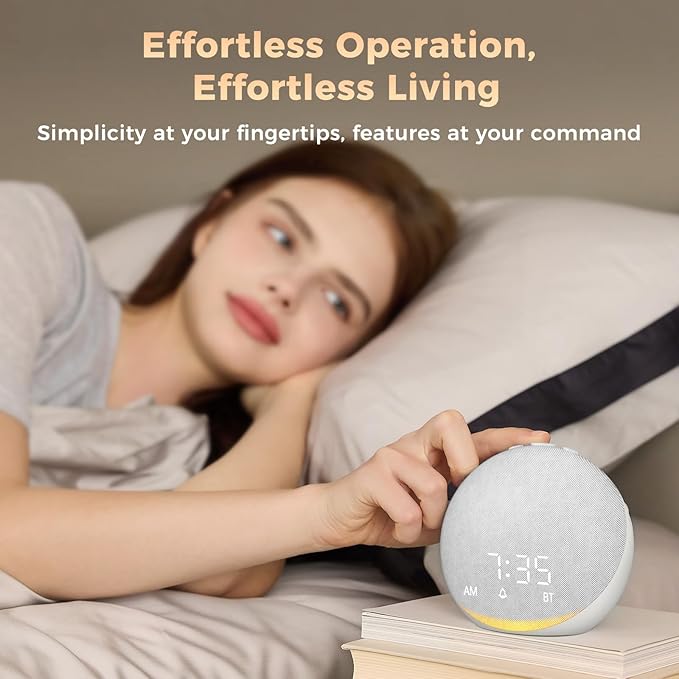 Sound Machine Alarm Clock for Bedroom: 25 Natural Sleep Sounds - White Noise Machine for Adults Kids Baby - Gentle Wake Up Alarm with Bluetooth Speaker - Frost White
