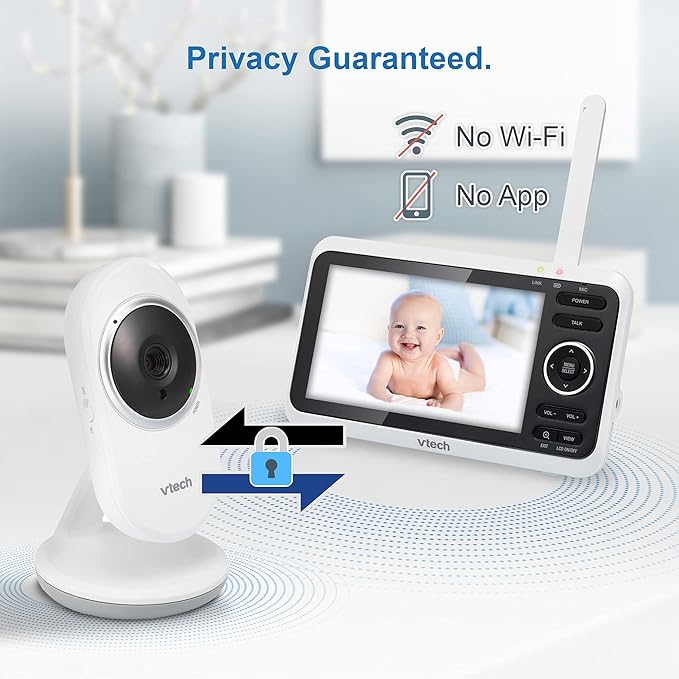 VTech VM350 Baby Monitor, 5" Screen, 1000ft Long Range, Night Vision, 2-Way Talk, Lullabies, Secured Transmission No WiFi