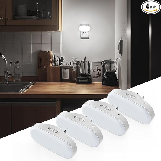 DORESshop Night Lights Plug into Wall Daylight White, Cute Dimmable Led Night Light, Dusk to Dawn Night Light 4 Packs for Kids Room, Bathroom, Stair