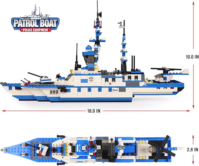 EP EXERCISE N PLAY 1169 Pieces Police Ship Building Blocks Kit with Cop Car Helicopter Patrol Boat for Boys and Girls Age 6-12