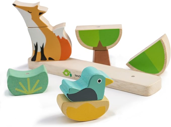 Tender Leaf Toys - Foxy Magnetic Stacker - 8 Piece Wooden Stacking and Balancing Toy & Educational Game with Travel Bag - Develops Strategic Thinking & Fine Motor Skills - Kids 18 Months +