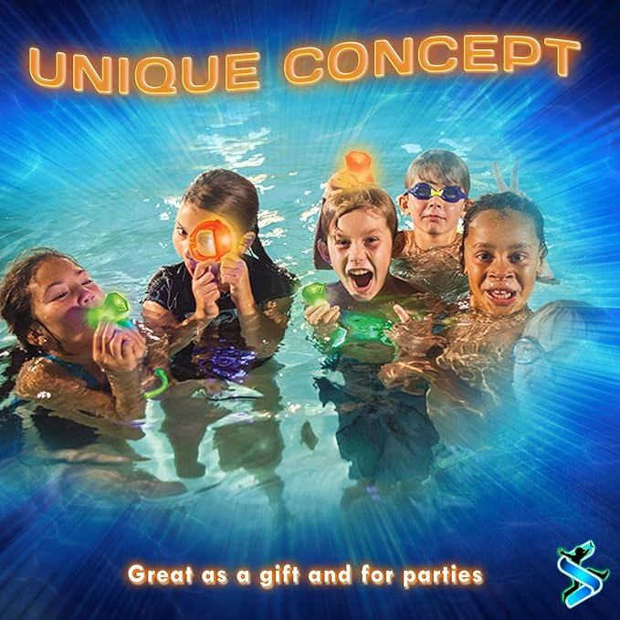 Glow in The Dark Pool Toys: Starlux Pool Party Set – Up Pool Games for Kids | Ages 8+, 1-8 Players | Swimming Bracelets, Floating Lights & Diving Gems | 10 Play Options | Reusable & Eco Friendly