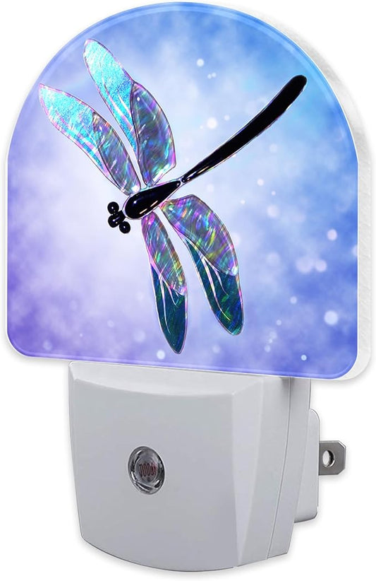 Fantasy Purple Dragonfly Night Light for Kids,Beautiful Glitter Dragonfly Night Light Plug in with Dusk to Dawn Sensor,0.5w Energy Saving Nightlight for Hallway Stairway Kitchen Bedroom