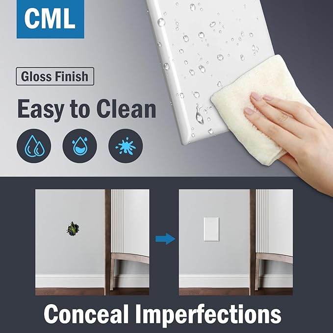 CML Oversized Blank Wall Plate, 6 Pack Jumbo Blank Outlet Covers, 1-Gang No Device Switch Plates, Over-Size 3.5” x 5.5”, Impact Resistant, Gloss White, ETL Listed
