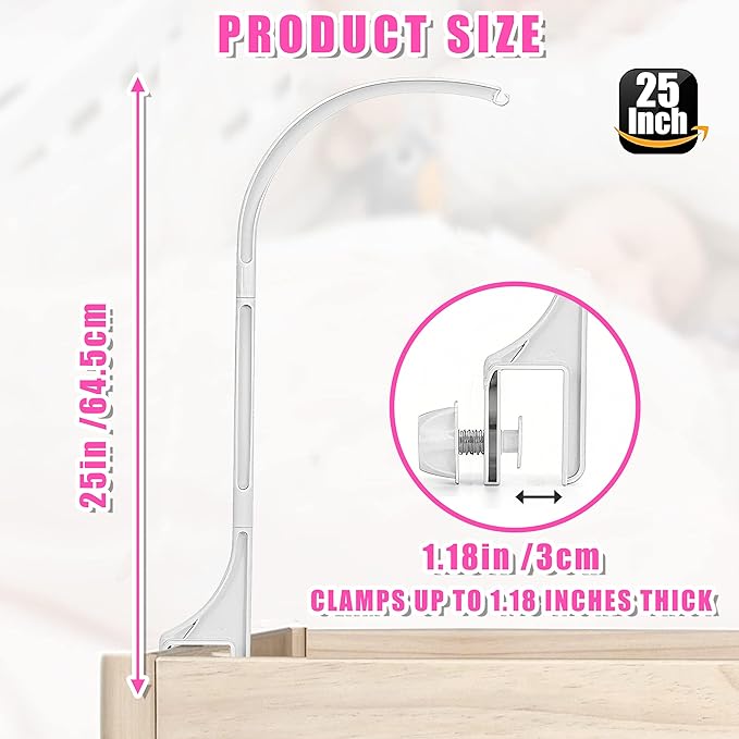 25 Inch Universal Mobile Arm for Crib-Baby Musical Crib Mobile Bed Bell Holder,DIY Toy Decoration Bracket (Without Music Box)