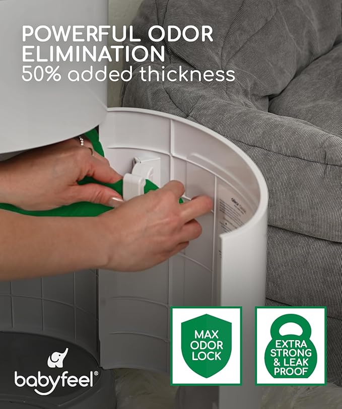 Babyfeel BIO Refills Compatible with DEKOR CLASSIC Diaper Pails | 100% Compostable |4 Pack |50% Extra Thickness | Compost Refill bags with Running Low Indicator |Powerful Odor Control | Fragrance-free