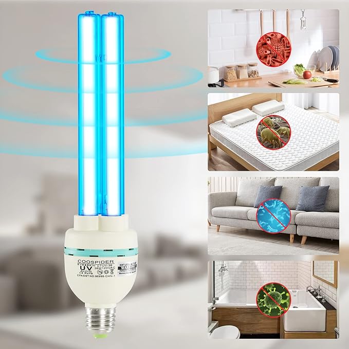 36 Watts UVC Light Bulb, UV Lamp for Basement/Storehouse/Car, E26 110V CTUV-36 (Ozone Free)