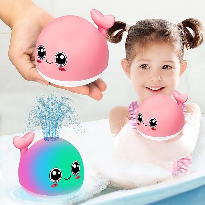 TFS TOP·FANS Bath Toy Baby Girl Gift: Pink Whale for 6-12 Months Old Infant Girl Light Up Fountain Bathtub Water Toys 3 4 5 7 8 9 10 15 Birthday Shower Gifts 18-24 Newborn Essentials Stuff Accessories