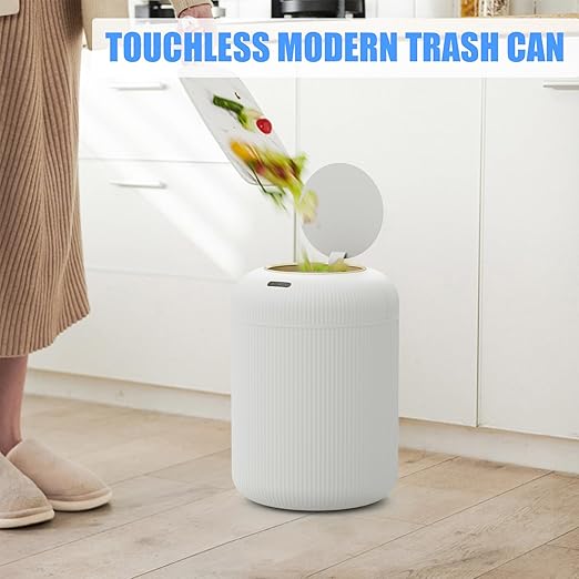 URALFA Motion Sensor Trash Can with Lid, 3 Gallon / 11 L Automatic Bathroom Trash Can, Touchless Trash Bin, Smart Plastic Garbage Can for Bedroom, Kitchen, Living Room, Office, White