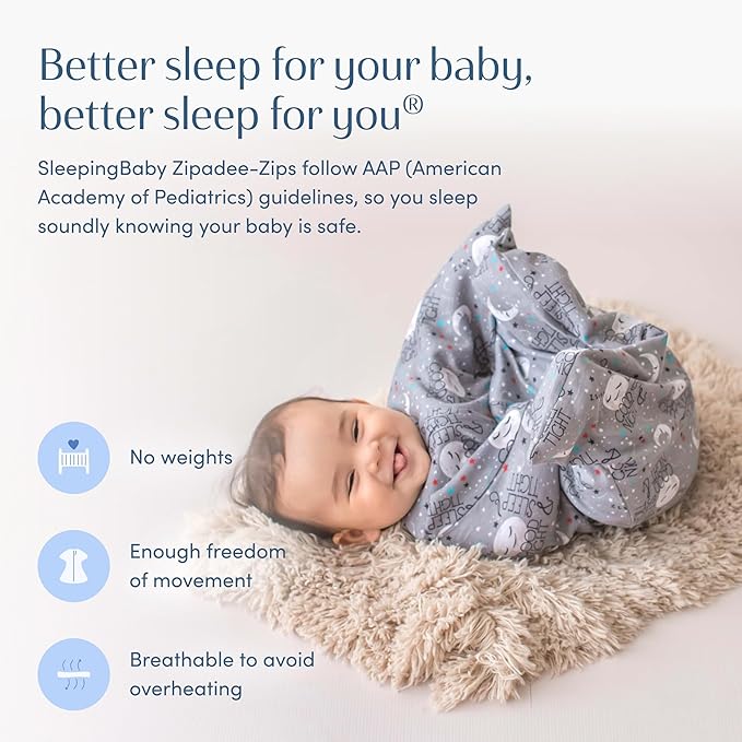 SleepingBaby Zipadee-Zip Transition Swaddle - Cozy Baby Swaddle Blanket with Zipper Convenience - Roomy Wearable Blanket for Easy Diaper Changes - Goodnight Moon, Large (12-24 Month)