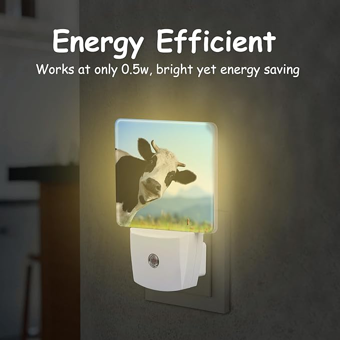 Plug Night Light,Funny Cow on Grass Night Light Lamp Auto Sensor Energy Efficient Dusk to Dawn Lights for Girls Boys Women Room Decor,Hallway,Kitchen,Bathroom,Nursery,Stairs