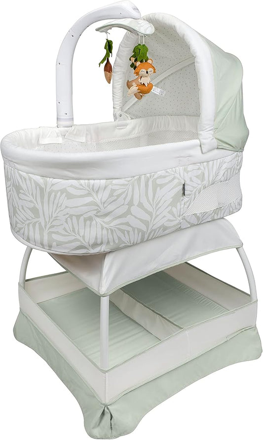 Baby Sweetli Calm Infant Bassinet Bedside Crib Sleeper with Cry Recognition, Electric Mobile with Deluxe Toys, Music, Nightlights, Vibration (Sage Fern Leaves)