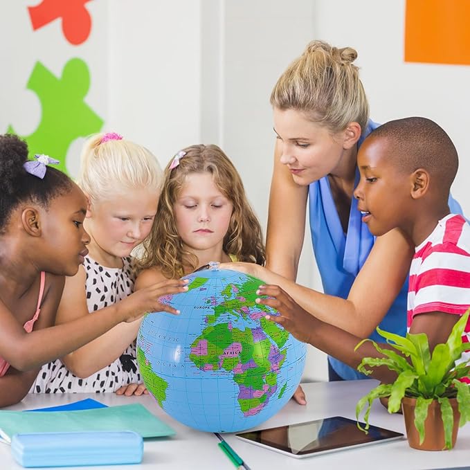 16 Inch Inflatable Globe,Blow up World Globe Beach Ball,Inflatable Earth Beach Ball for Beach Playing or Teaching,Party Bags,Summer Pool Party,PVC Material