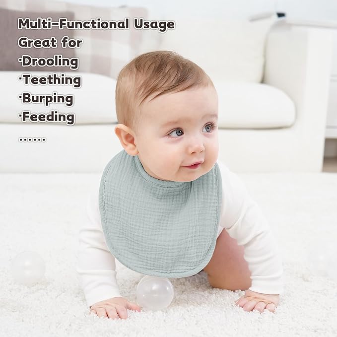Susurration Muslin Baby Bibs 8 Pack Bandana Drool Bibs, Soft Square Adjustable Baby Drooling Bibs for Unisex Girls & Boys